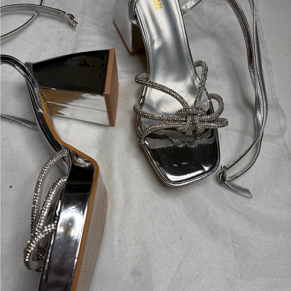 Silver Strappy Women's Heels